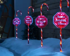 Set Of 4 Candy Cane Pathway Stake Lights, 80 Cm