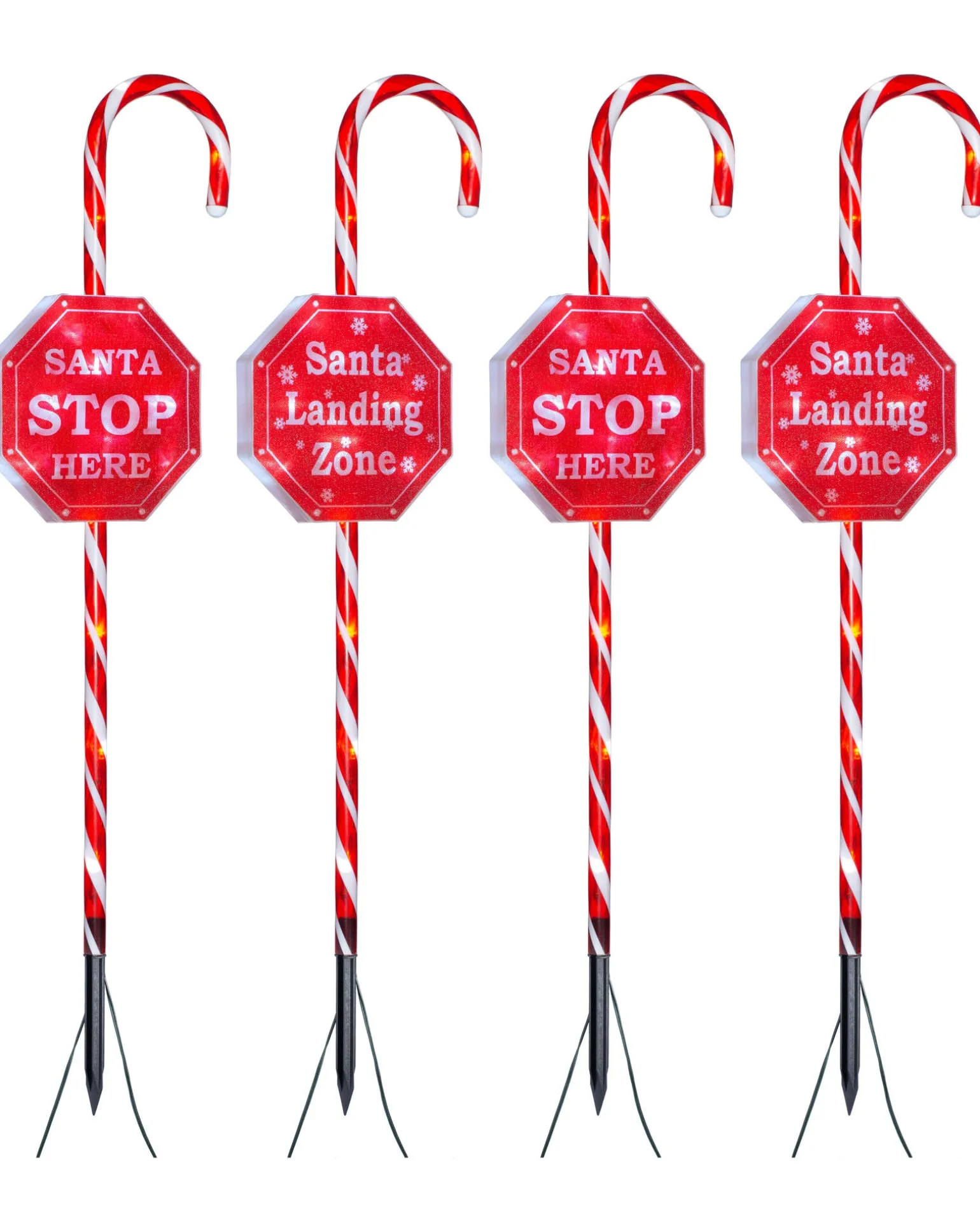 Set Of 4 Candy Cane Pathway Stake Lights, 80 Cm