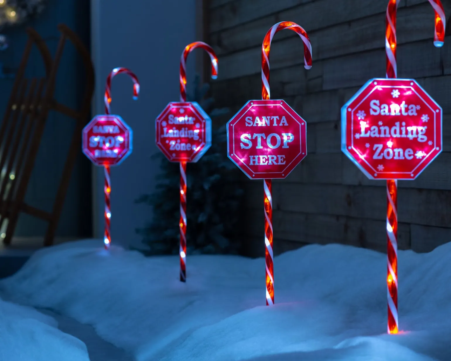 Set Of 4 Candy Cane Pathway Stake Lights, 80 Cm