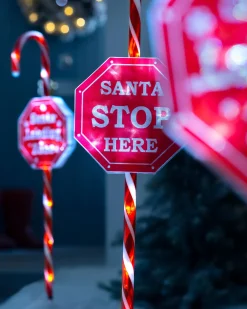 Set Of 4 Candy Cane Pathway Stake Lights, 80 Cm