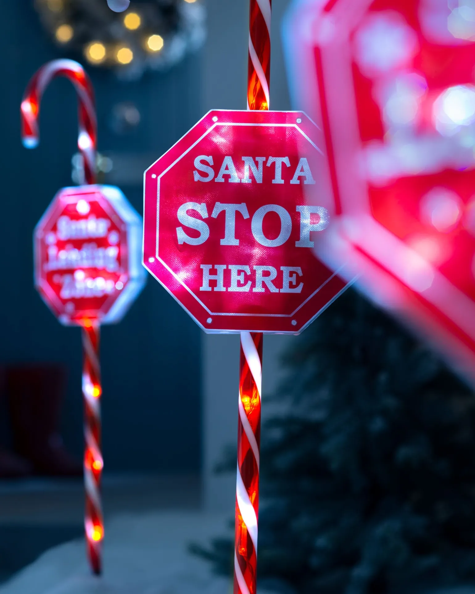 Set Of 4 Candy Cane Pathway Stake Lights, 80 Cm