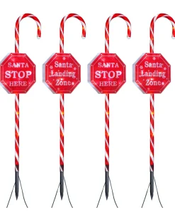 Set Of 4 Candy Cane Pathway Stake Lights, 80 Cm