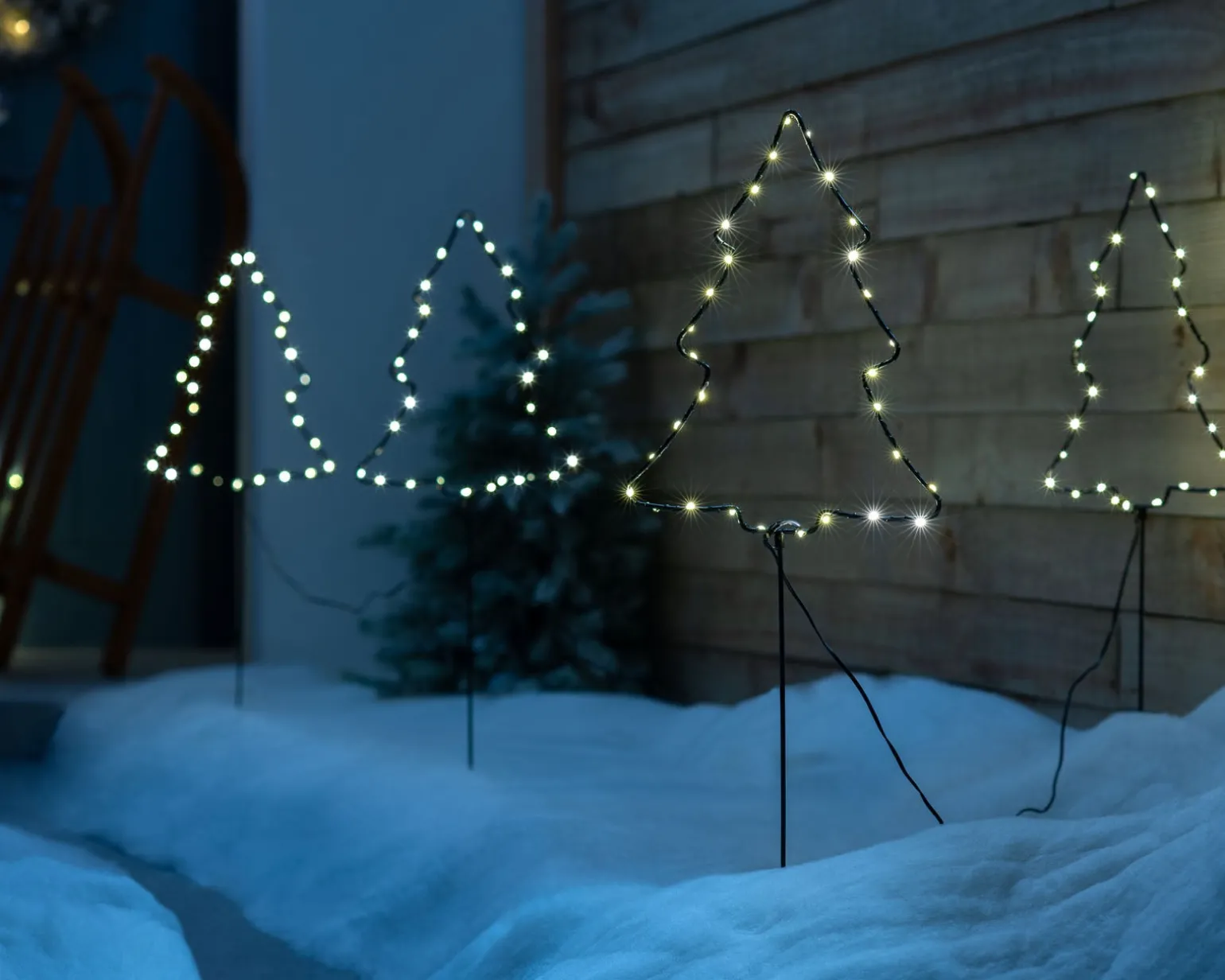 Set Of 4 Christmas Tree Pathway Stake Lights, 70 Cm