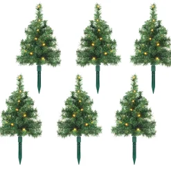 Set Of 6 Christmas Tree Pathway Stake Lights, 30 Cm