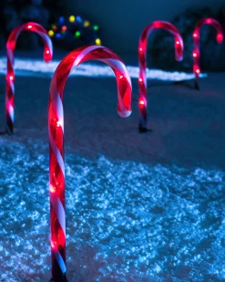 Set Of 4 Connectable Candy Cane Pathway Lights, 38 Cm