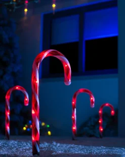 Set Of 4 Connectable Candy Cane Pathway Lights, 38 Cm
