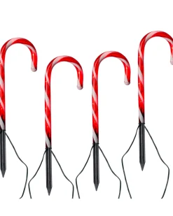 Set Of 4 Connectable Candy Cane Pathway Lights, 38 Cm