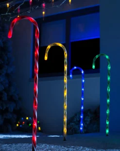 Set Of 4 Connectable Candy Cane Pathway Lights, 75 Cm