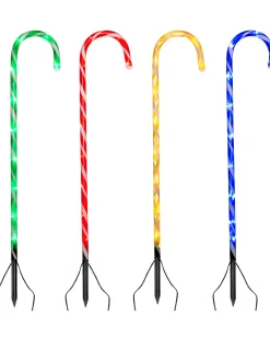 Set Of 4 Connectable Candy Cane Pathway Lights, 75 Cm