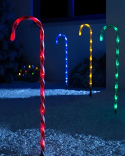 Set Of 4 Connectable Candy Cane Pathway Lights, 75 Cm