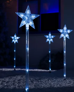 Set Of 4 Connectable Star Pathway Stake Lights, Bright White, 77 Cm