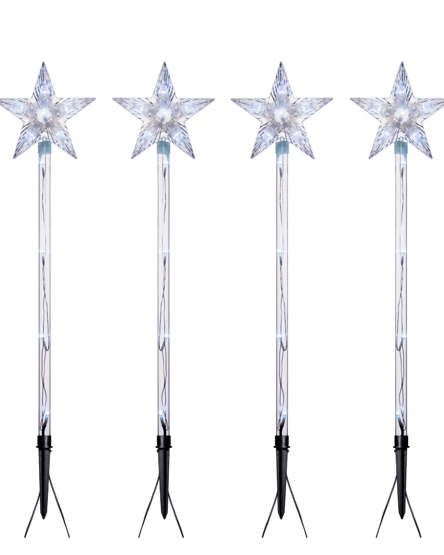 Set Of 4 Connectable Star Pathway Stake Lights, Bright White, 77 Cm