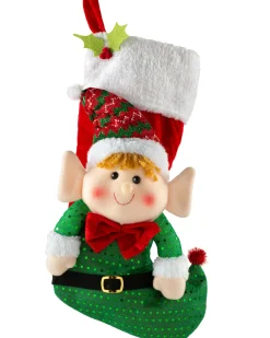 Set Of 2 Elf Stockings, Red And Green, 53 Cm
