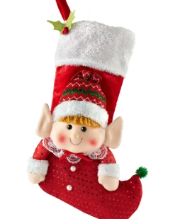Set Of 2 Elf Stockings, Red And Green, 53 Cm