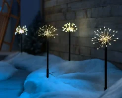 Set Of 4 Exploding Firework Pathway Stake Lights, 44 Cm