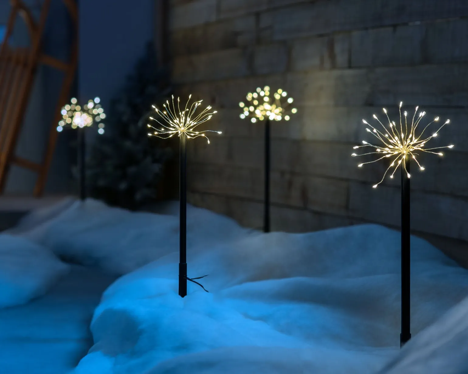 Set Of 4 Exploding Firework Pathway Stake Lights, 44 Cm
