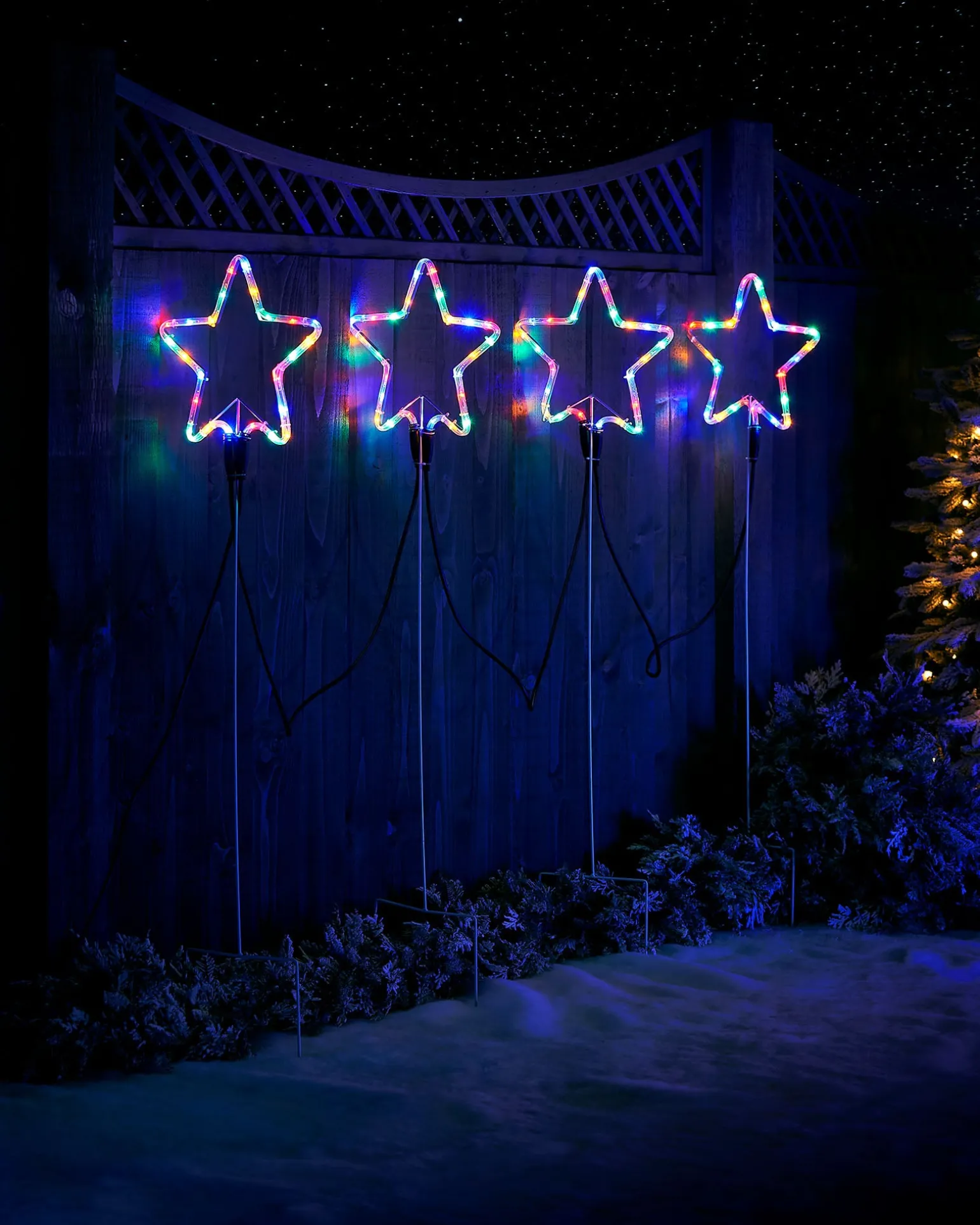Set Of 4 Flashing Star Rope Light Silhouette, 120 Cm