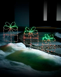 Set Of 3 Giftbox Pathway Stake Lights, 40 Cm