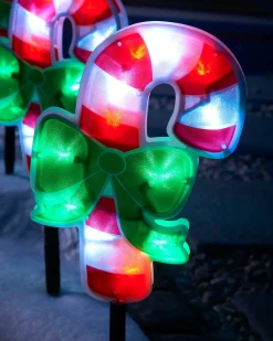 Set Of 4 Pre-Lit Candy Cane Pathway Lights, 24 Cm