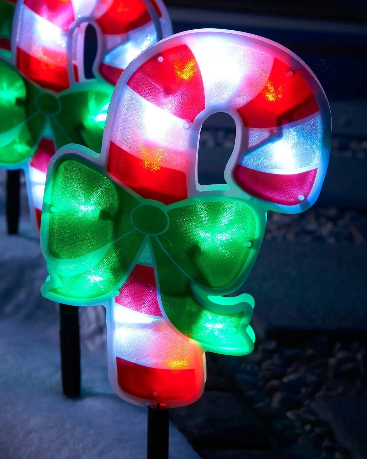 Set Of 4 Pre-Lit Candy Cane Pathway Lights, 24 Cm