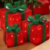 Set Of 3 Pre-Lit Gift Box Silhouettes, Red, 26 Cm
