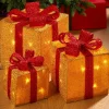Set Of 3 Pre-Lit Gift Box Silhouettes, Gold