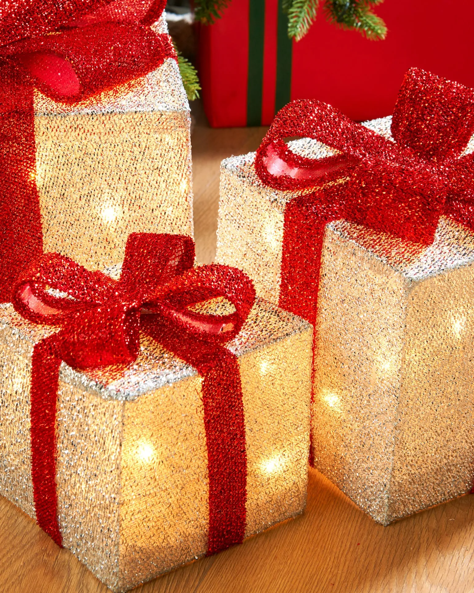 Set Of 3 Pre-Lit Gift Box Silhouettes, White