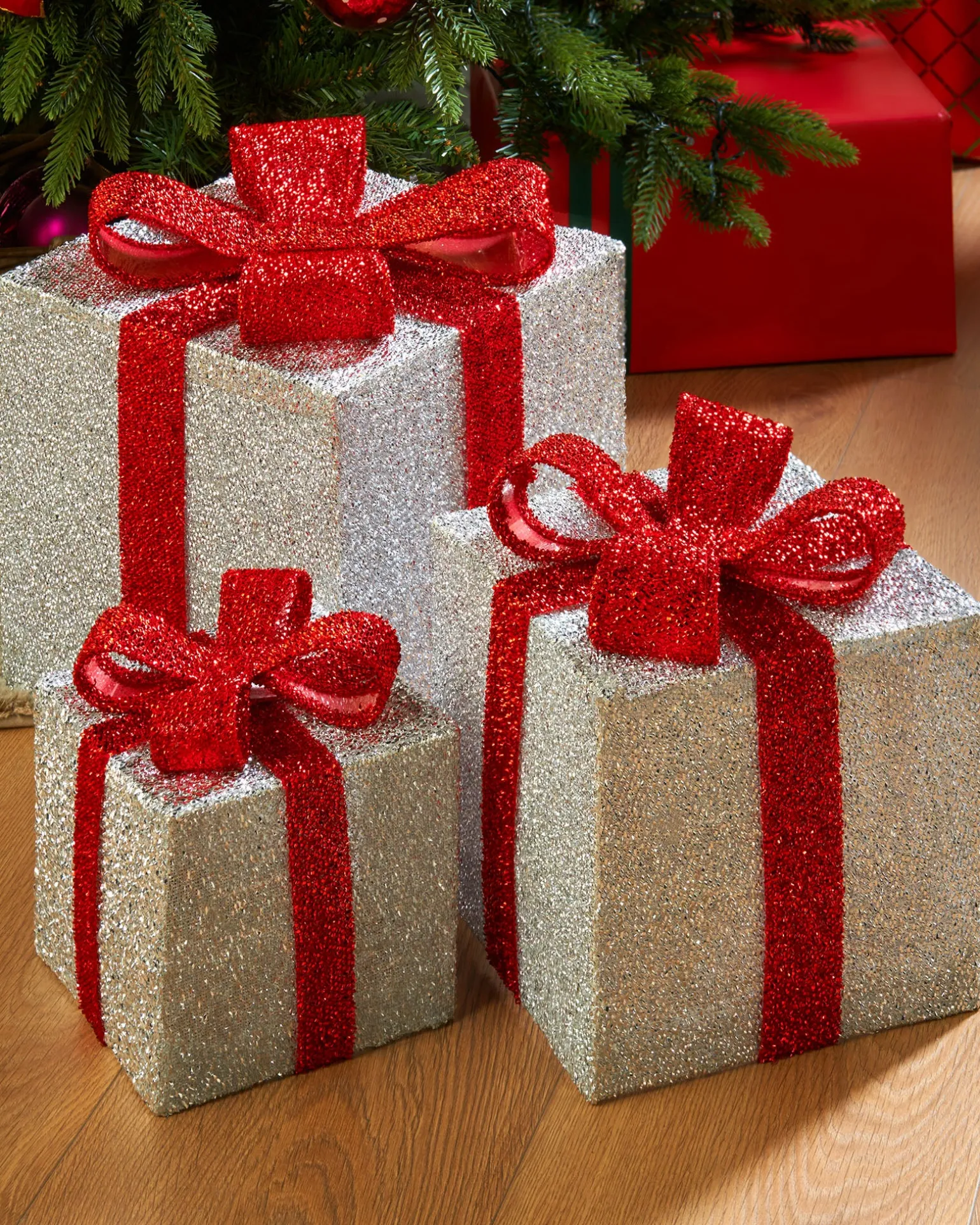 Set Of 3 Pre-Lit Gift Box Silhouettes, White
