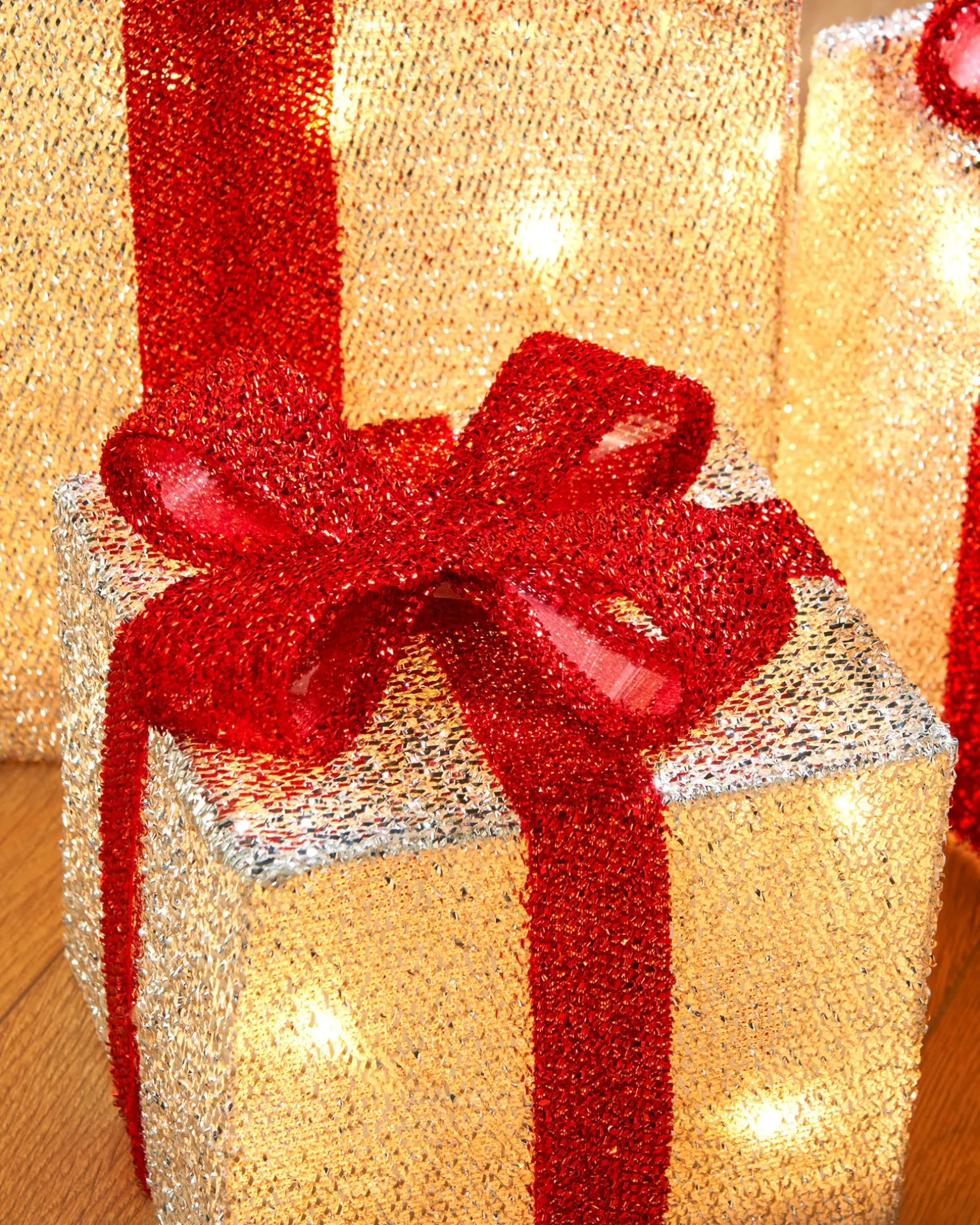 Set Of 3 Pre-Lit Gift Box Silhouettes, White