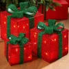 Set Of 3 Pre-Lit Gift Box Silhouettes 50 LED , Red