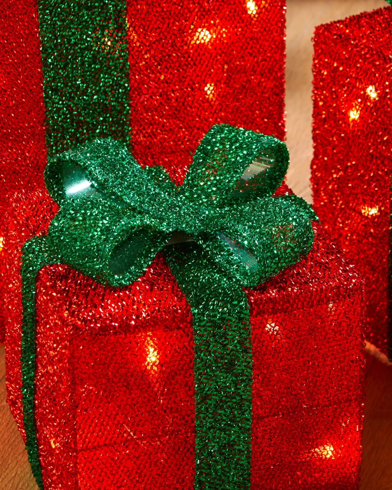 Set Of 3 Pre-Lit Gift Box Silhouettes 50 LED , Red