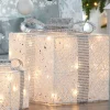 Set Of 3 Pre-Lit Gift Boxes, White, 25 Cm