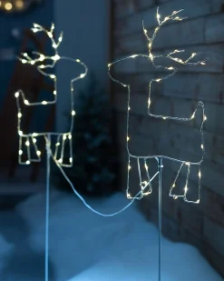 Set Of 2 Reindeer Pathway Stake Lights, 1 M