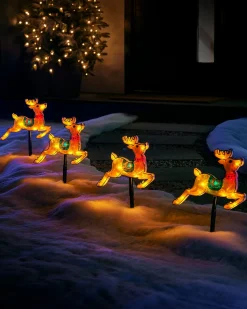 Set Of 4 Reindeer Silhouette Pathway Stake Lights, 26 Cm