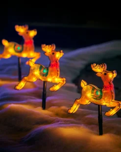 Set Of 4 Reindeer Silhouette Pathway Stake Lights, 26 Cm
