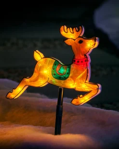 Set Of 4 Reindeer Silhouette Pathway Stake Lights, 26 Cm