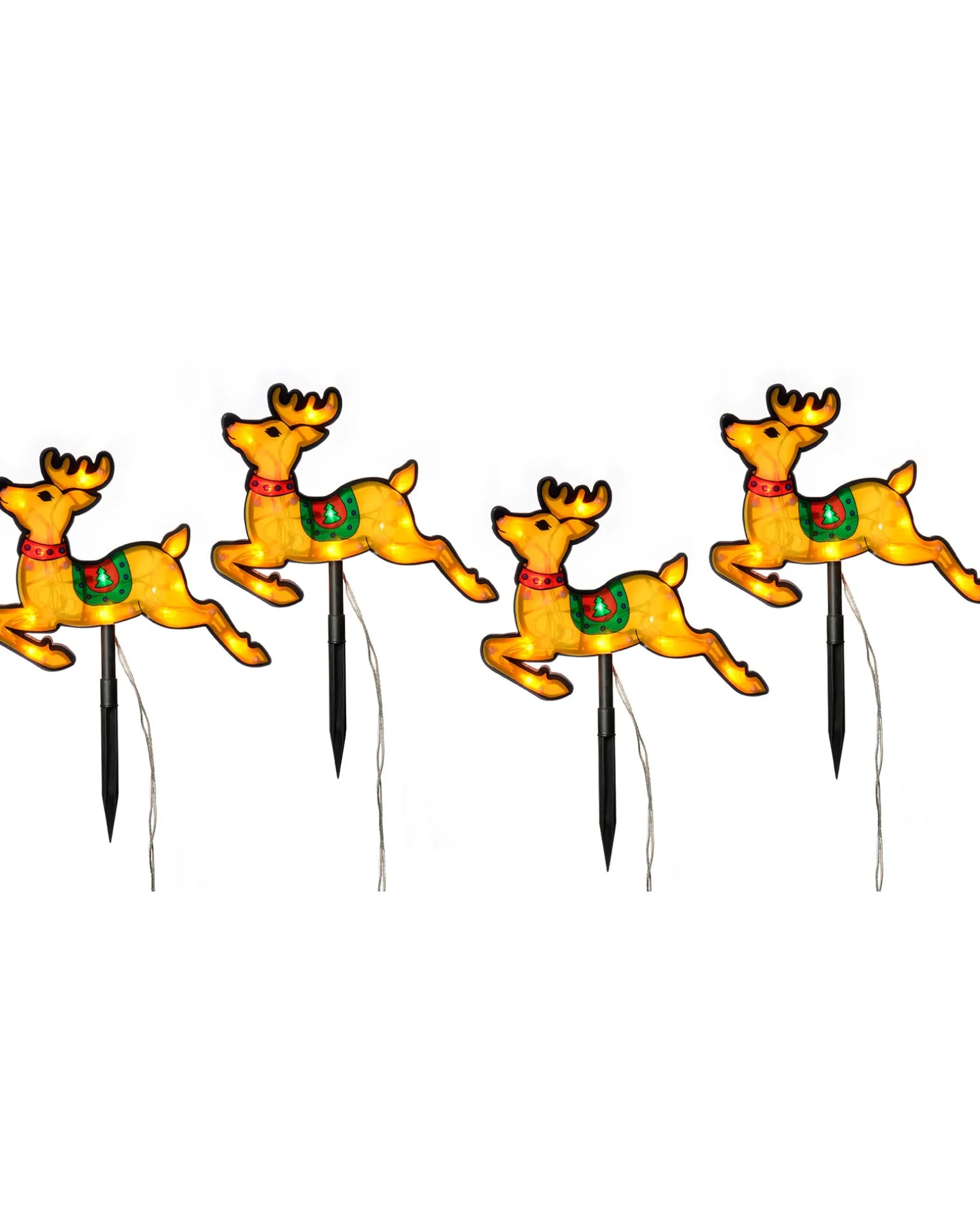 Set Of 4 Reindeer Silhouette Pathway Stake Lights, 26 Cm