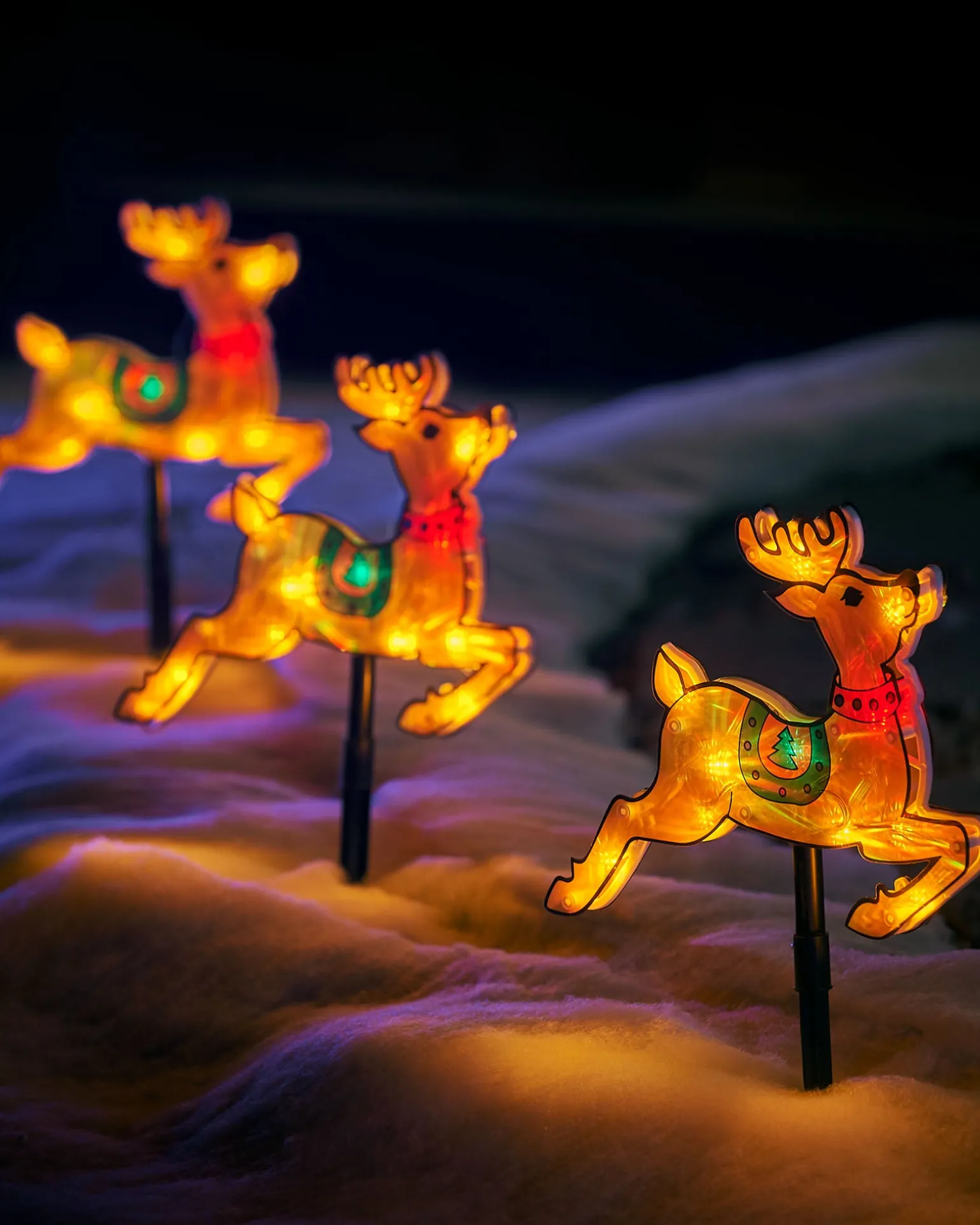 Set Of 4 Reindeer Silhouette Pathway Stake Lights, 26 Cm