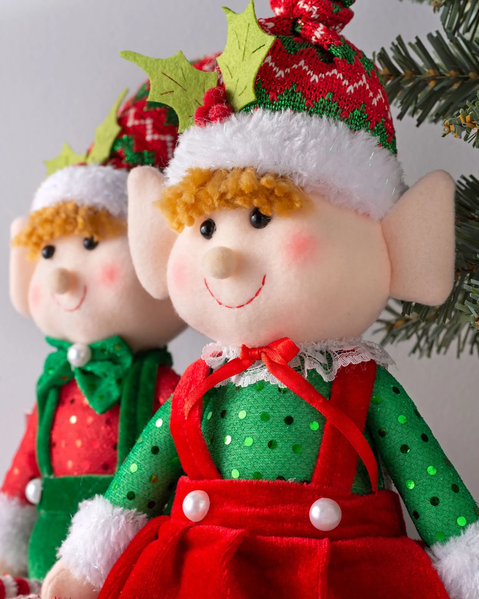 Set Of 2 Sitting Elf Figurines, 46 Cm