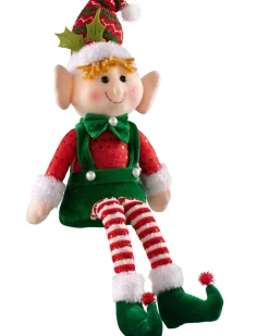 Set Of 2 Sitting Elf Figurines, 46 Cm