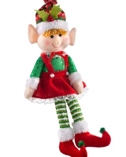 Set Of 2 Sitting Elf Figurines, 46 Cm