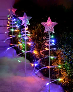 Set Of 4 Spiral Trees Rope Light Silhouette, 55 Cm