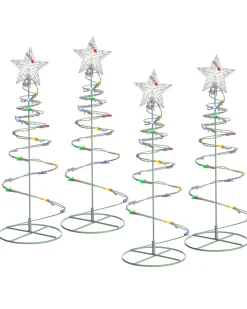 Set Of 4 Spiral Trees Rope Light Silhouette, 55 Cm