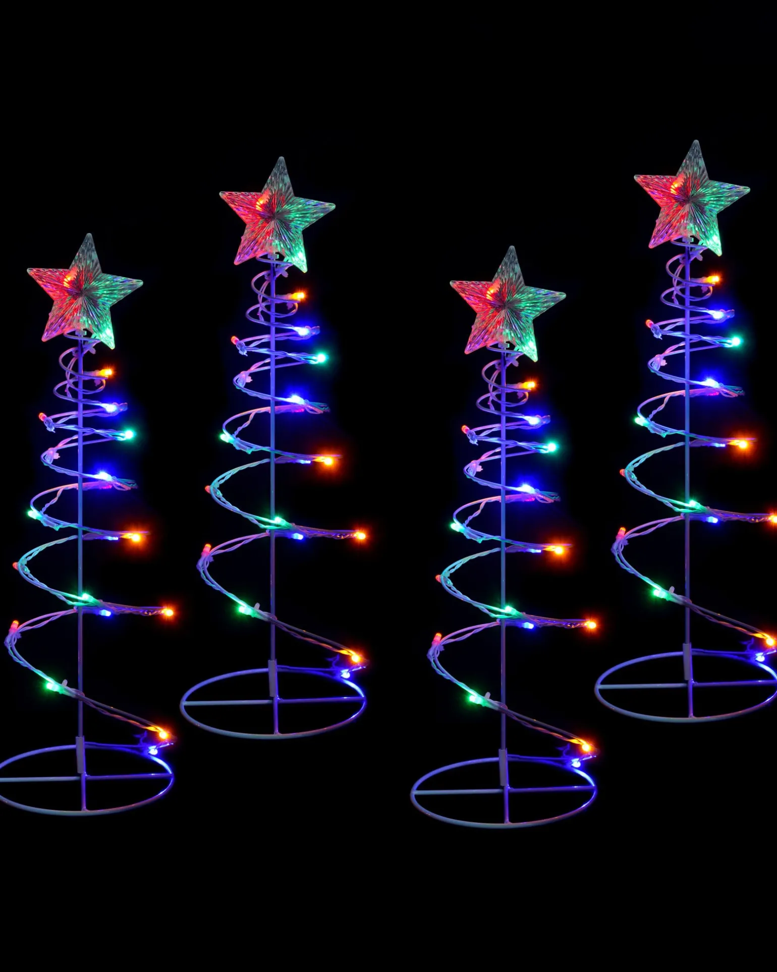 Set Of 4 Spiral Trees Rope Light Silhouette, 55 Cm