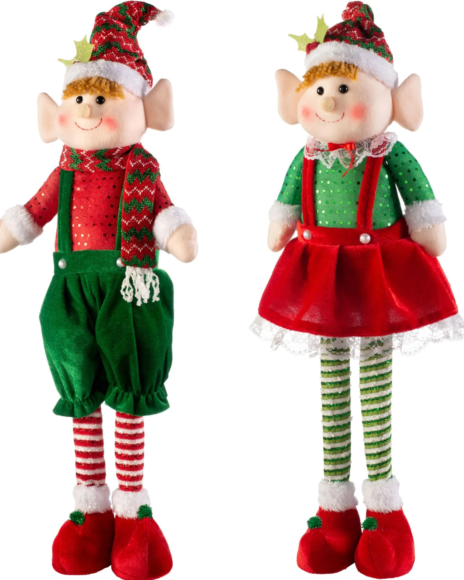 Set Of 2 Standing Elf Figurines, 60 Cm