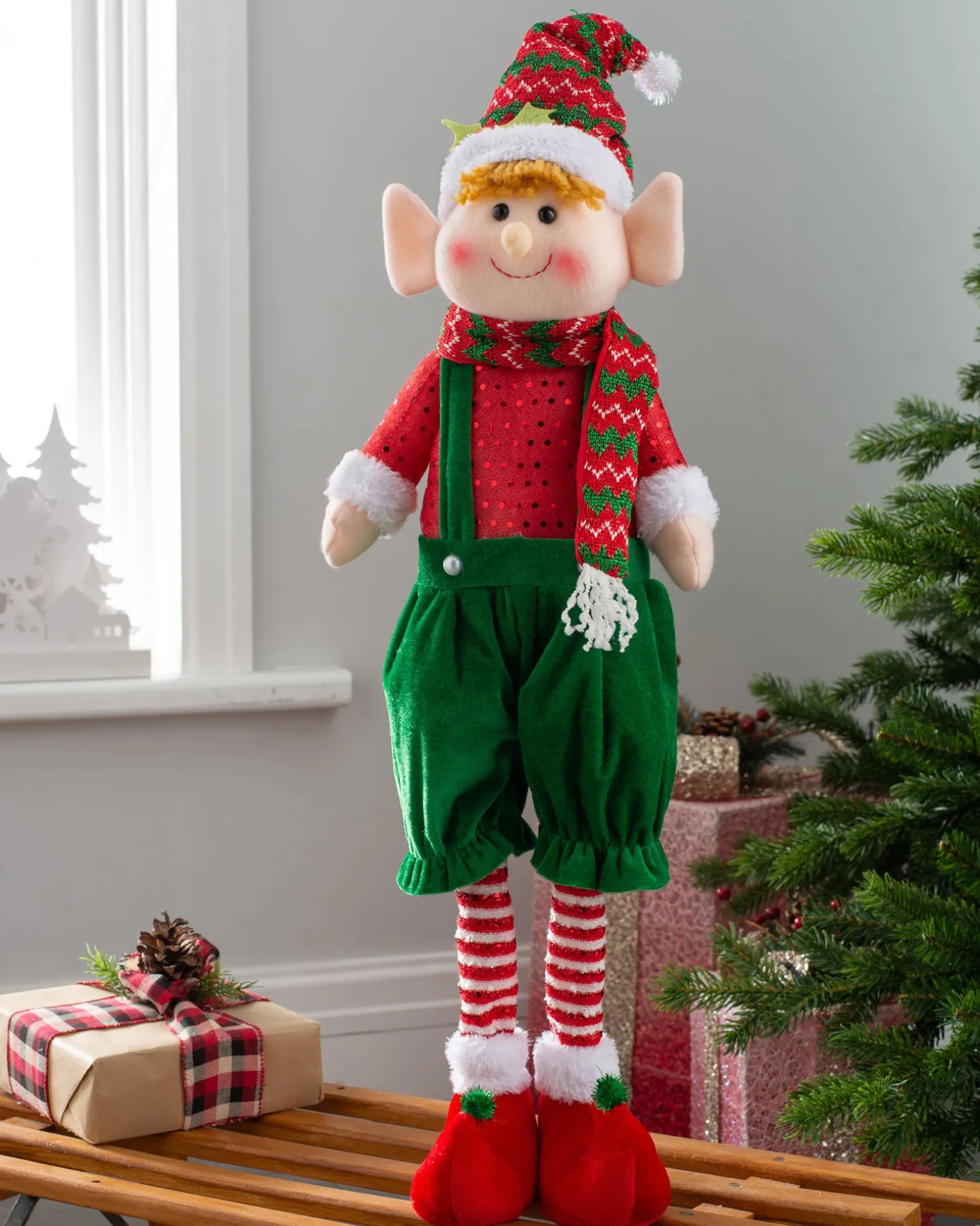 Set Of 2 Standing Elf Figurines, 60 Cm