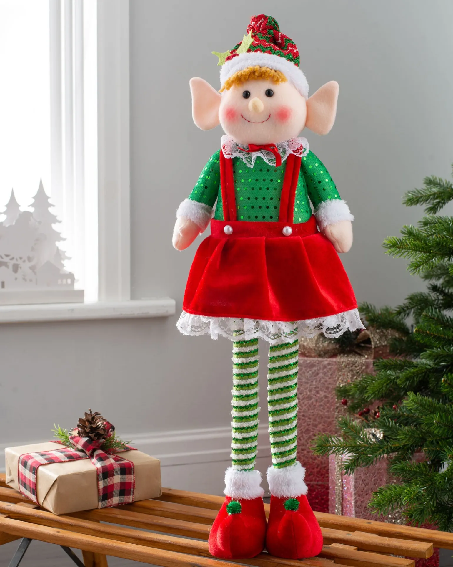 Set Of 2 Standing Elf Figurines, 60 Cm