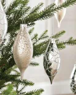 Silver Glass Baubles, 5 Pack, 15 Cm