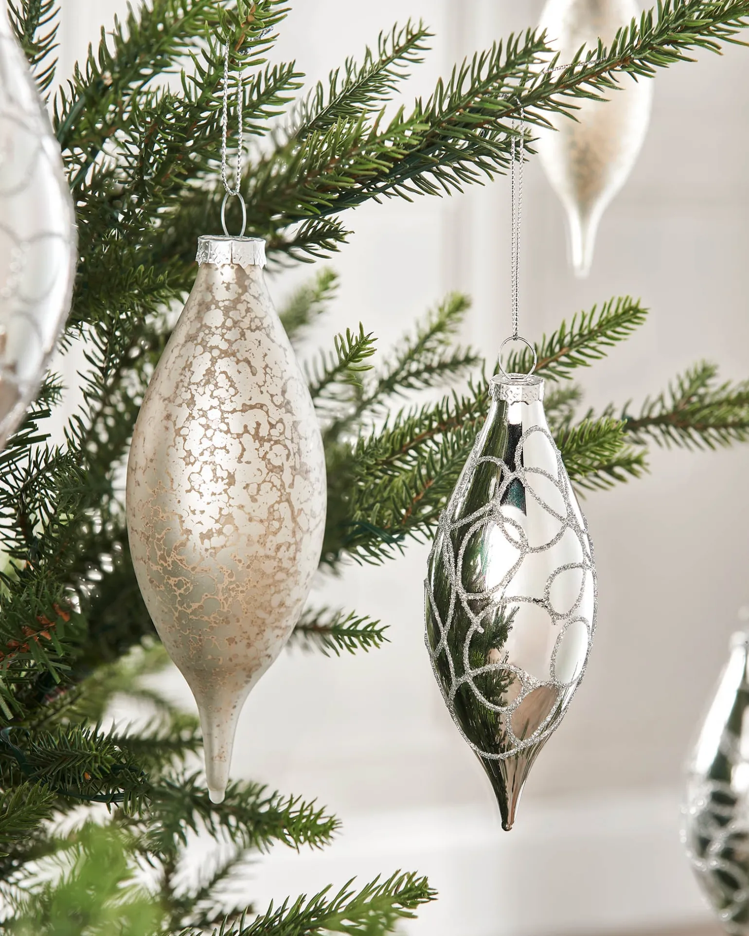 Silver Glass Baubles, 5 Pack, 15 Cm
