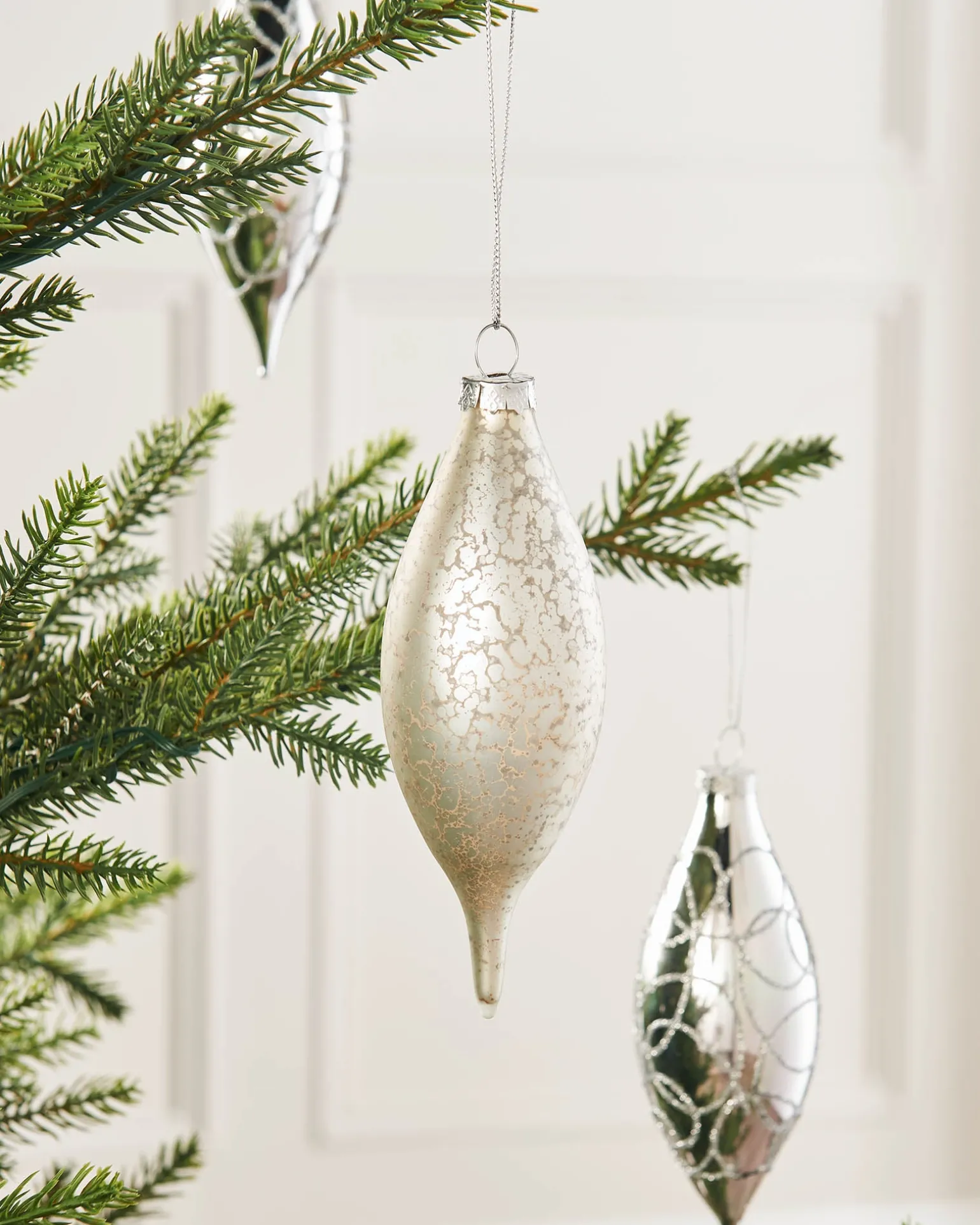 Silver Glass Baubles, 5 Pack, 15 Cm